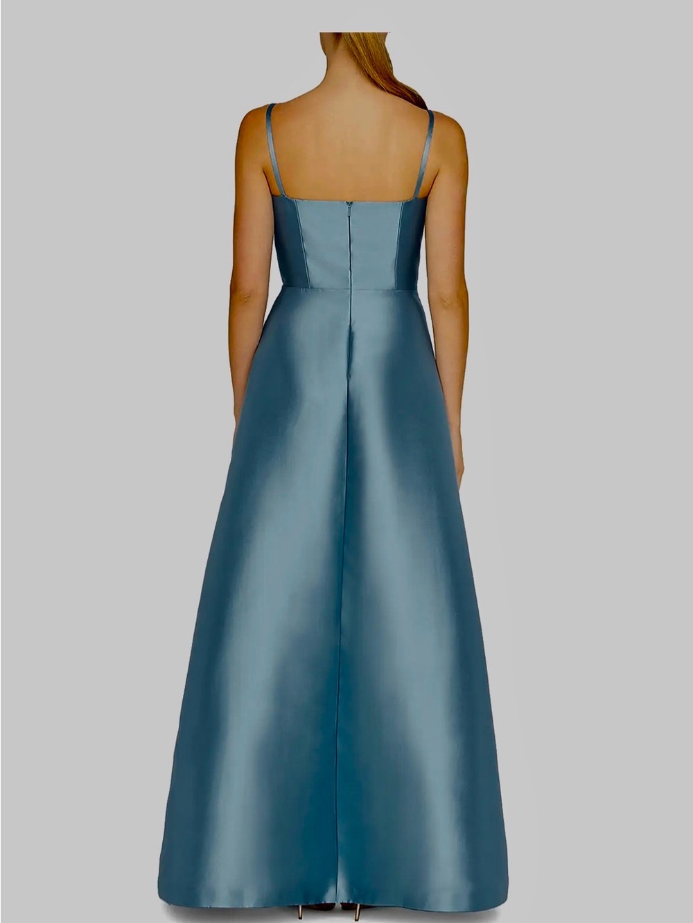 Kay Unger Steel Blue Beaded Satin Maxi Dress - Picture 4 of 5